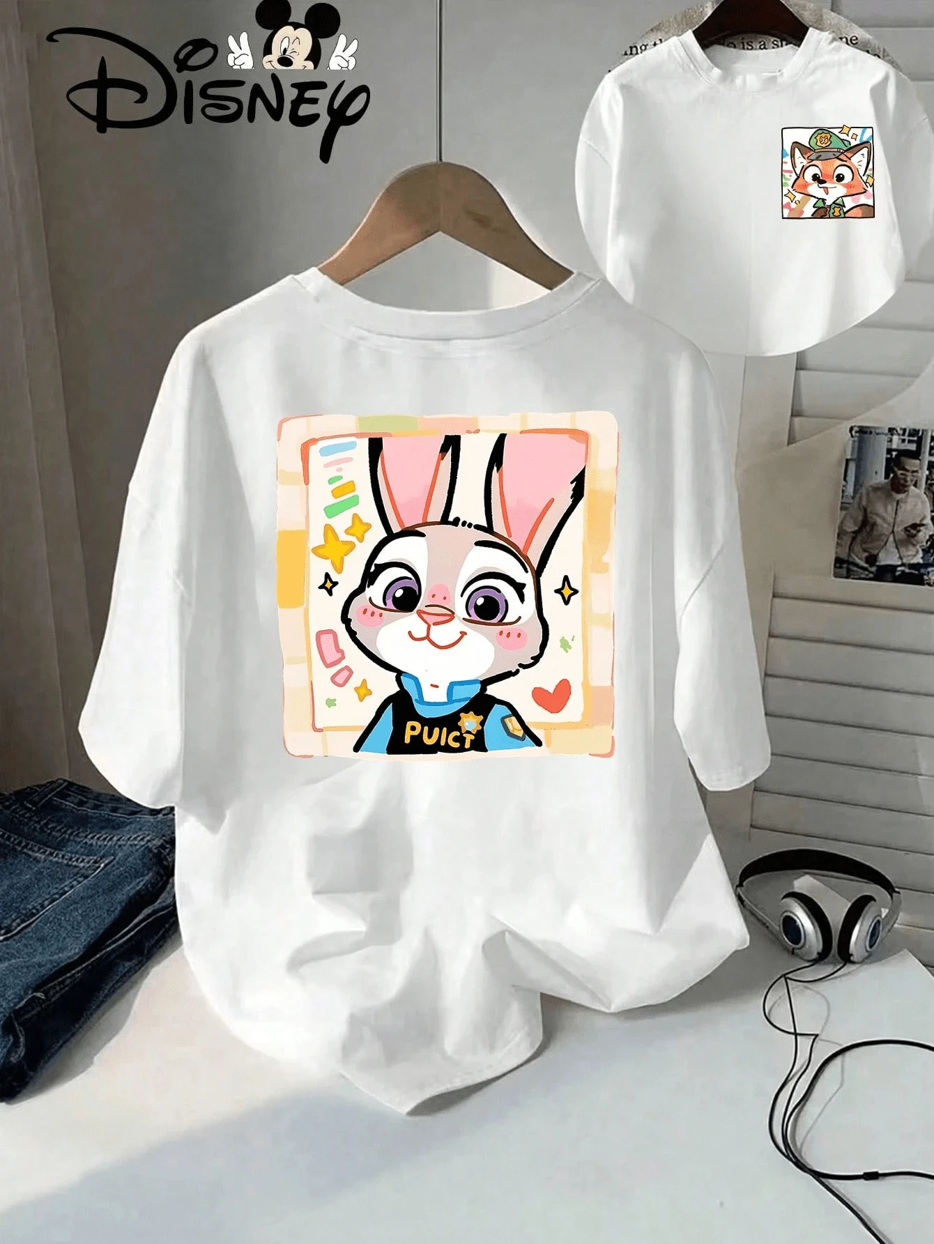 Women's Disney Zootopia Judy Hopps Short Sleeve Round Neck Cotton T-Shirt, Casual And Comfortable Re - 白色 - 查看 1