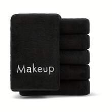 5/10PCS,Microfiber Makeup Towels, Reusable Soft Absorbent Facial Cloths With Embroidery For Women's Light Beige Care, Contemporary Style,Grey/Pink/Black - Black - View 7