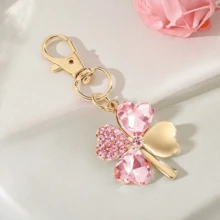 1個女款時尚優雅四葉花鑰匙圈，鑲嵌水鑽，精緻禮品袋吊飾汽車鑰匙掛件 - 彩色 - 查看 6