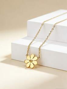1件时尚可爱不锈钢雏菊吊坠项链，适合女性日常生活、假期、派对、节日佩戴，或作为礼物赠送。 - 金黃色 - 查看 9