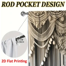 2 piezas Cortinas con estilo de macramé bohemio, impresión plana 2D, resistente a la decoloración, suave y duradera, filtra la luz, de poliéster, lavable, para todas las estaciones, diseño de bolsillo para vara para dormitorio, baño, sala de estar, vestíbulo, oficina, regalo vintage - Multicolor - Ver 5