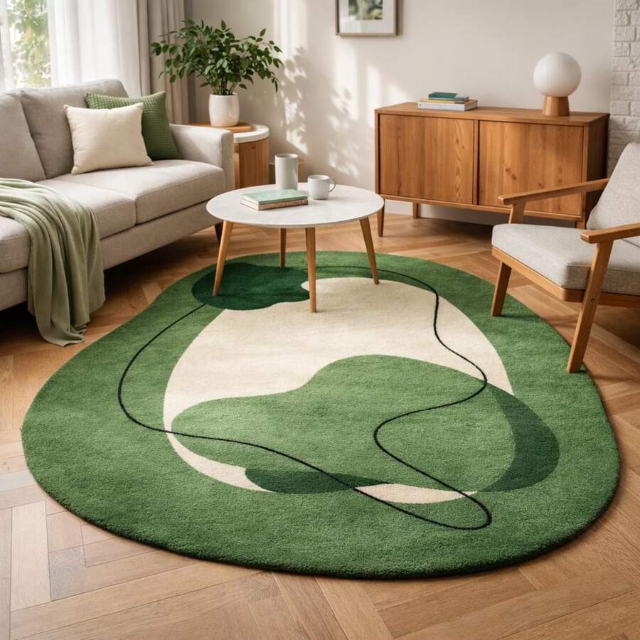 1pc Asymmetrical Green & White Collision Pattern Faux Wool 300 Area Rug, Decorative Carpet, Bedroom Decor, Small Rug, Carpet, Home Decor, Living Room Rug, Bedroom Rug, Living Room Home Decor, Outdoor Rug, Washable Rug - Multicolor - View 1