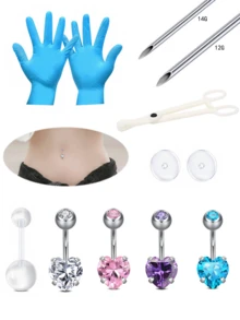 14g 10mm Navel Piercing Set, Pink, White, Colorful, Purple, Blue, Black, CZ, Silver, Gold Stainless Steel Navel Rings, Navel Piercing Jewelry For Women, Includes 1 Pair Of Blue Disposable Gloves And Clamp - Multicolor - View 6