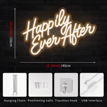 Ainteseaned “Happily Ever After” 亚克力 LED 霓虹灯,可调光 USB 供电,美观墙饰,室内家居装饰,适用于卧室、酒吧、商店、直播场景、婚礼、求婚和派对,多功能夜灯,完美的母亲节礼物(不含电池) - 暖白光 - 查看 3