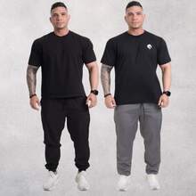 Men's Premium Tactel Pants 100% Polyester | Fitness, Running, Maximum Comfort - 黑色 + 鉛 - 查看 2