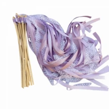 Wedding Ribbon Wands With Bells White Lace Fairy Sticks Wedding Streamers Wish Wands For Party Wedding Decorations - Purple - 查看 6