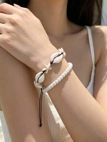 2 Cái/bộ Bộ Vòng Tay Handmade Đính Hạt Vỏ Sò & Sao Biển Phong Cách Bohemian Cho Nữ - vỏ bọc - Xem 16