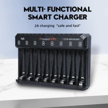 Cargador de baterías Ni-MH AA/AAA POWERKAN N8, carga independiente de 8 ranuras con LED, cargador inteligente universal de 5V USB para baterías Ni-MH/Ni-Cd AA, AAA de 1.2V (baterías no incluidas) - Negro - Ver 12