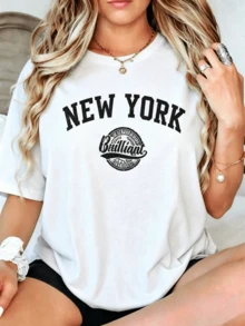 Men's Heavyweight With New York Pattern Print And Vintage Letters Available In Plus Sizes, All-Season Comfortable Machine Washable Casual Clothing - White 2 - View 1