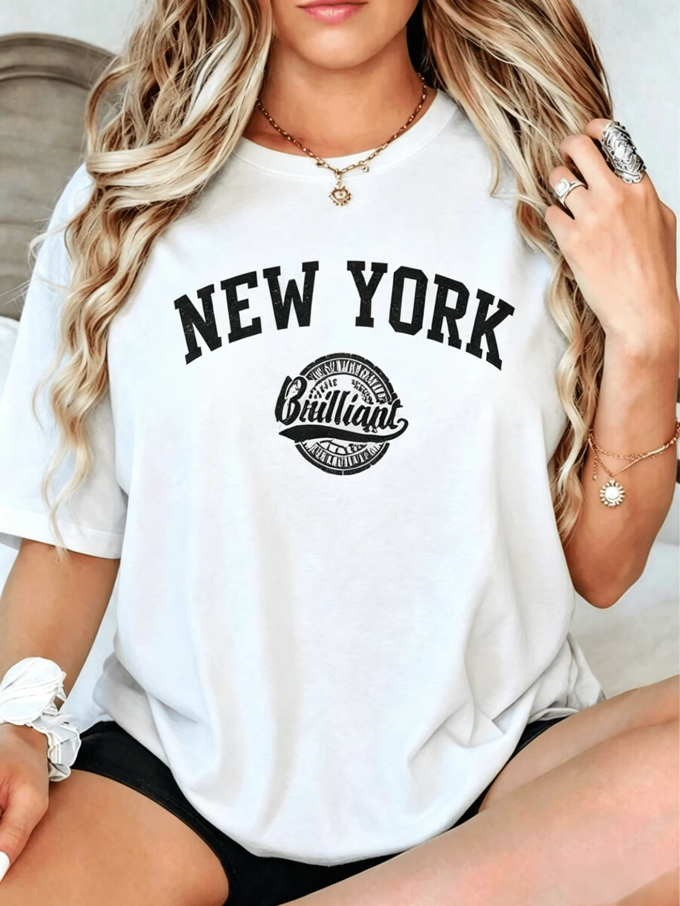 Men's Heavyweight With New York Pattern Print And Vintage Letters Available In Plus Sizes, All-Season Comfortable Machine Washable Casual Clothing - White 2 - View 1