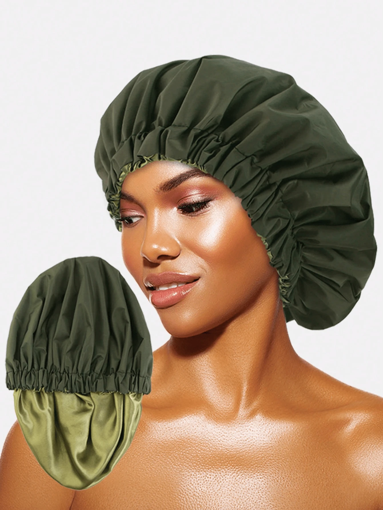 CONFLASS 1pc Satin Waterproof Shower Cap Hair Care Cap Solid Color Bohemian Style Shower Cap For Daily Use In Spring Summer Autumn Winter - Multicolor - View 1