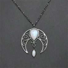 1 pieza Collar con colgante bohemio vintage de luna hueca y piedra preciosa falsa, accesorio de joyería de moda personalizada como regalo para mujer - Plata antigua - Ver 1