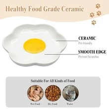 Multi-Piece Set Of Hand-Painted Ceramic Cat Dishes, Fried Egg Shaped Pet Feeding Bowls, Suitable For Multi-Cat And Pet Households, High-Quality Ceramic, Hand-Painted, Unique Design, Easy To Clean And Microwave/Dishwasher , Suitable For Various Cats And Small Dogs - 300ml - View 4