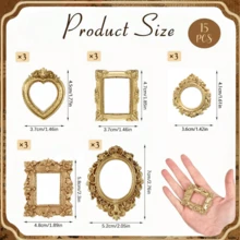 15pcs Mini Vintage Photo Frames, Small Resin Antique-Style Frames, Small Gold Frames Suitable For DIY Wall Hanging, Jewelry Display, Photography, Party, Hotel, Home Decor (Mini Frame A) - 15 pcs - View 12