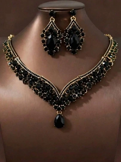 女士三件套新娘婚礼项链耳环套装及婚礼派对精致配饰组合