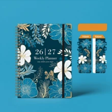 1本 A5 花卉週計畫本 2026-2027 螺旋筆記本 學生辦公習慣追蹤日誌[1本筆記本 + 1個書籤]給同學朋友老師的畢業禮物 - 彩色 - 查看 6