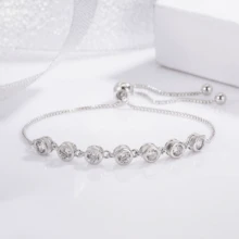Vòng tay bạc 925 thời trang đính đá Zirconia tròn, thích hợp cho nữ đeo hàng ngày và làm quà tặng. - trắng - Xem 2