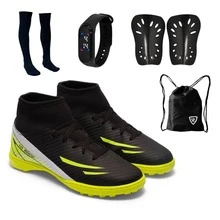 Chuteira Society UZ 2000 Cano Alto Tração Máxima Original Uzze Sport Meião Relógio Caneleira Mochila - Preto - Visão 1