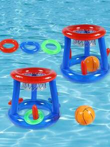 5pcs Portable Inflatable Basketball Hoop Set For Swimming Pool Party, Includes Inflatable Basketball Hoop With Ball, Pool Accessories, Suitable For Adult Family Entertainment, Outdoor Leisure, Summer Party, Beach, Lake - Multicolor - View 5