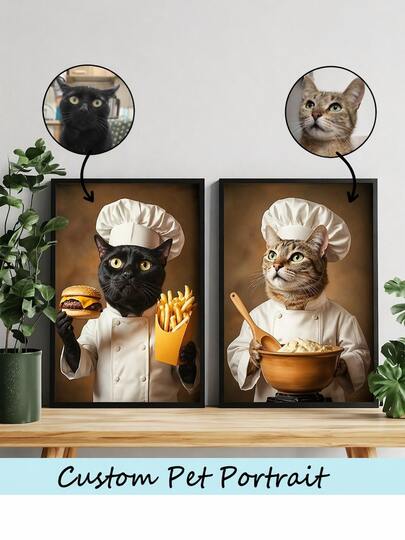 Personalized Pet Chef Portrait - Dog Or Cat Chef Art Canvas Print | Upload Your Photo To Create Your Pet's Portrait | Pet Themed Wall Decor, Chef Outfit And Nameplate Design | Pet Lover Gift (No Frame Required), 2D Flat, Ideal For Room Decoration
