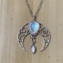 1 pieza Collar con colgante bohemio vintage de luna hueca y piedra preciosa falsa, accesorio de joyería de moda personalizada como regalo para mujer - Plata antigua - Ver 4