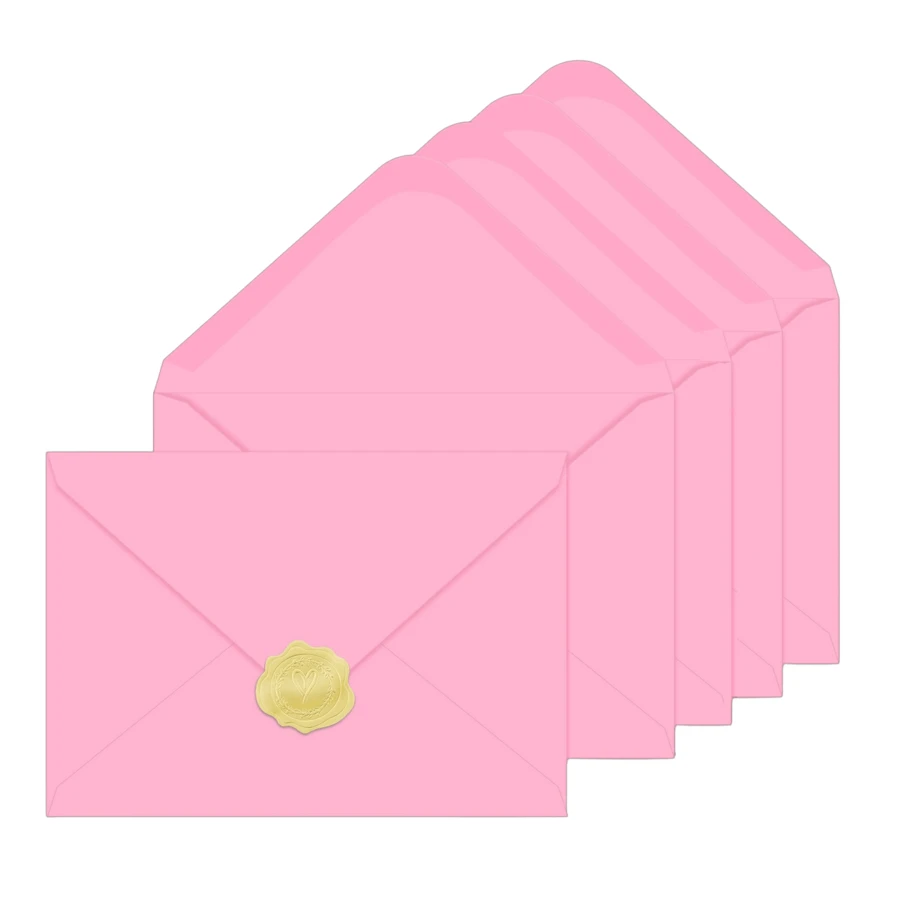 A7 Pink Invitation Envelopes 5x7 With Gold Seal Stickers, V-Flap Thick Paper Mailing Envelopes For Wedding Invitations, Shower, Birthday, Graduation, Thank You Cards, Announcements, Holiday Cards, Greeting Cards 5.28 X 7.13 Inches - Pink Envelopes - View 1
