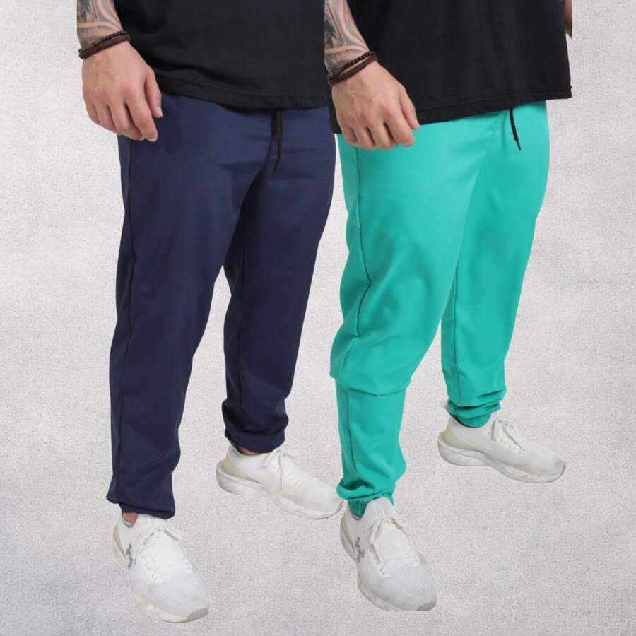 Men's Premium Tactel Pants 100% Polyester | Fitness, Running, Maximum Comfort - 海軍藍 + 水綠色 - View 1
