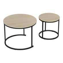 Two-Piece, Nesting Coffee Table Set, Oak Veneer, Round Coffee Table With A Diameter Of 60 Cm, Metal Frame, Modern Style, Suitable For Living Room, Bedroom, Balcony. - Oak - View 7