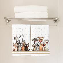2 buah Handuk Dapur Motif Kartun Kucing & Anjing Lucu, Kain Lap Piring Bahan Poliester Lembut, Cocok untuk Dekorasi Dapur, Pembersihan, Dekorasi Pesta Liburan, Perlengkapan Dapur & Kamar Mandi, Dekorasi Rumah, Hadiah Pesta Rumah Baru - MultiWarna - View 8