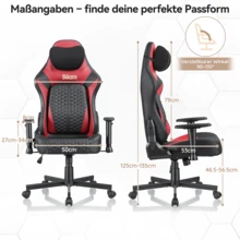 Devoko Gunji Massage Video Game Chair For Adults With Footrest, PU Leather Computer Desk Chair, Adjustable Backrest, High Back Support, Home Office Chair With Headrest And Lumbar Support - Red - View 8