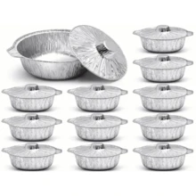 5/10pcs Disposable Round Aluminum Foil Pots With Lids, Thickened Material, Heat-Resistant & Leak-Proof, Portable Multi-Functional Disposable Cooking Containers, Suitable For Home Cooking, Camping, Picnic, Outdoor BBQ And More - Multicolor - View 1