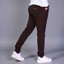Stretch Gabardine Skinny Pants For Men John Silver - 巧克力棕 - 查看 3