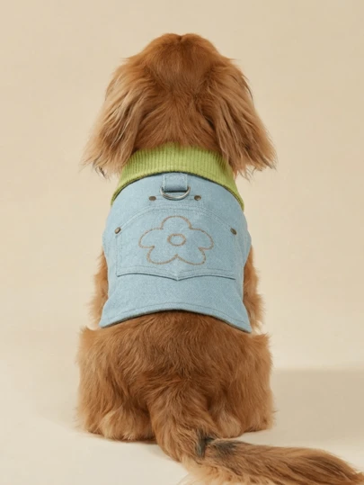 PETCIRCLE 1 bộ quần áo cho thú cưng, trang phục ngoài trời và trong nhà, kiểu dáng Châu Âu & Hàn Quốc, họa tiết hoa, có túi, thoải mái, dành cho chó nhỏ và chó con, chó Poodle, chó Teddy.