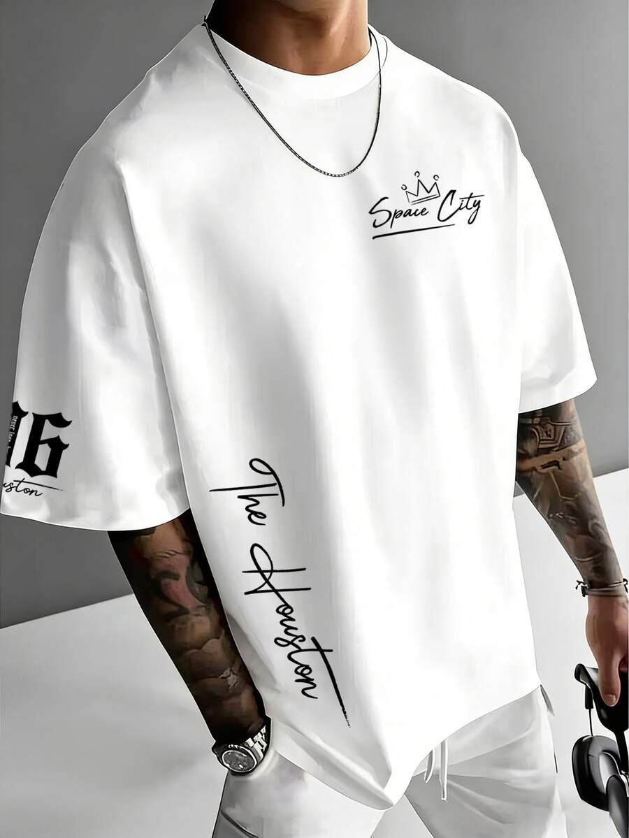 Simple Studio | Modern Letter & Number Graphic Print Round Neck Short Sleeve T-Shirt | Comfortable & Breathable | Style - White - View 1