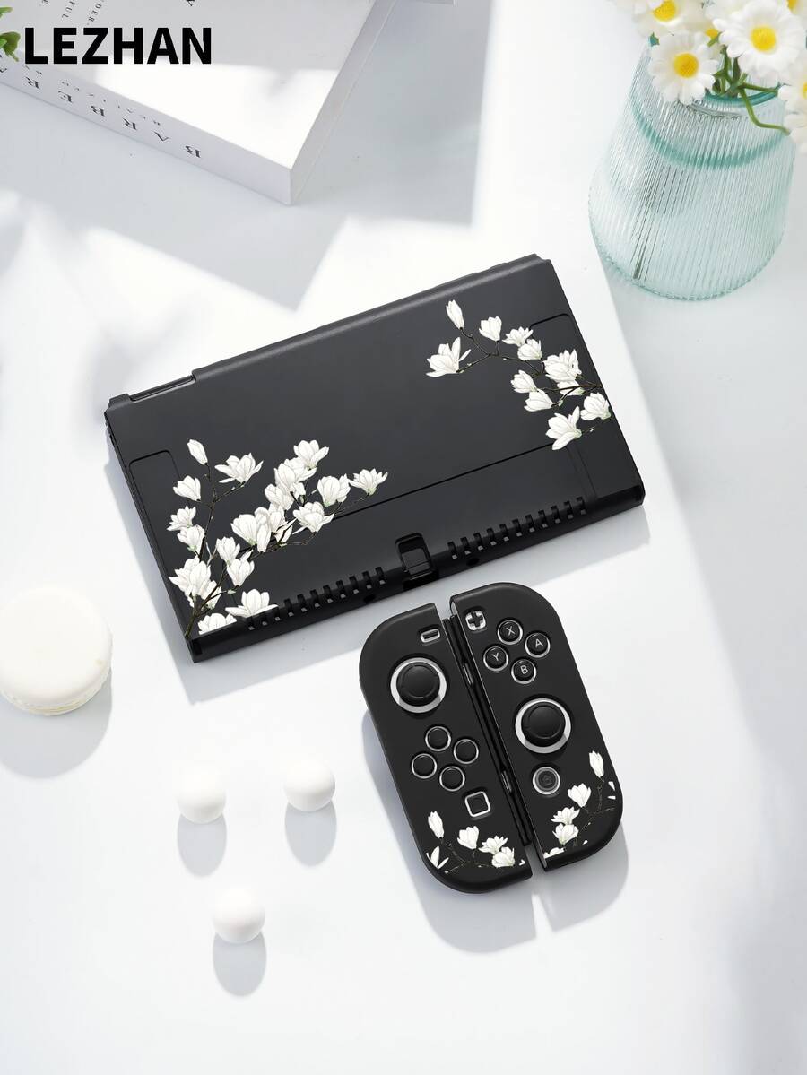 2025 New 2 Accessories, White Floral Print Protective Case/Cover, Compatible With Switch 2/Switch NS/Switch OLED/Lite, Compatible With Switch 2/Switch Console, Full Set Including Storage Bag, Game Card Case, Switch Protective Cover, Best Gift Compatible With Switch Players - Multicolor - View 1