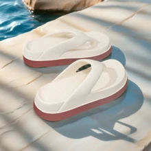 Unisex Spring/Summer Flip Flops With Arch Support, Non-Slip Flat Sole, Waterproof EVA Material, Soft And Comfortable, Suitable For Couples, Beach, Swimming Pool, Vacation, Outdoor Leisure, Bathing, Indoor Walking, Casual Slippers - Beige - View 4