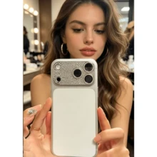 Protector de lente de cámara con brillantes de rhinestone de aleación compatible con iPhone 17Pro/17 Pro Max/16 Pro/16 Pro Max/15/14/13/12, base de metal brillante con rhinestones incrustados, accesorio de protección de cámara, anti-arañazos, anti-huellas dactilares, cobertura completa, gran regalo para novia, familia, amigos, cumpleaños, regalo del Día de la Madre, aniversario de mamá - Plateado - Ver 4