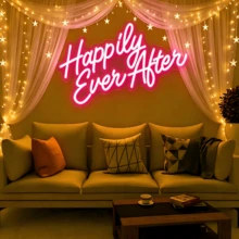 Ainteseaned “Happily Ever After” 亚克力 LED 霓虹灯，可调光 USB 供电，美观墙饰，室内家居装饰，适用于卧室、酒吧、商店、直播场景、婚礼、求婚和派对，多功能夜灯，完美的母亲节礼物（不含电池） - 粉色 - 查看 5