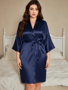 QING ROU 1 pieza Bata de baño de unicolor para mujer, adecuada para primavera/verano, hogar, hotel, fiesta, decoración de baño, otoño/invierno - azul real - Ver 5