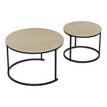Tvådelat soffbordsset i ekfaner, runt soffbord med en diameter på 70 cm, metallram, modern stil, lämplig för vardagsrum, sovrum, balkong. - Kaki - Visa 7