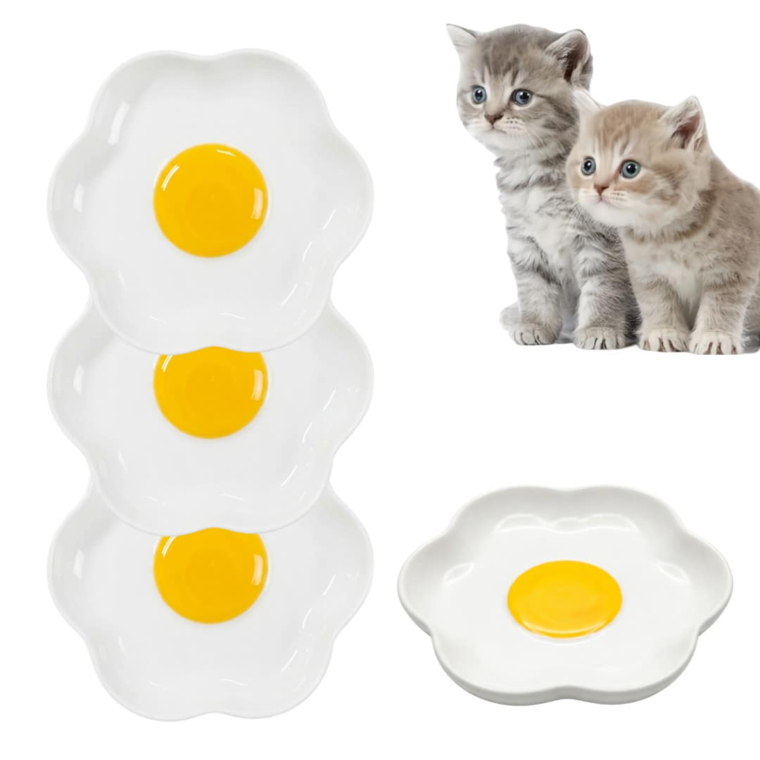 Multi-Piece Set Of Hand-Painted Ceramic Cat Dishes, Fried Egg Shaped Pet Feeding Bowls, Suitable For Multi-Cat And Pet Households, High-Quality Ceramic, Hand-Painted, Unique Design, Easy To Clean And Microwave/Dishwasher , Suitable For Various Cats And Small Dogs - 300ml - View 1