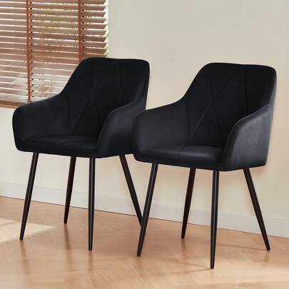 ZOONFA Velvet Dining Chair With Backrest And Armrest Upholstered Kitchen Chair Metal Legs For Living Room Black