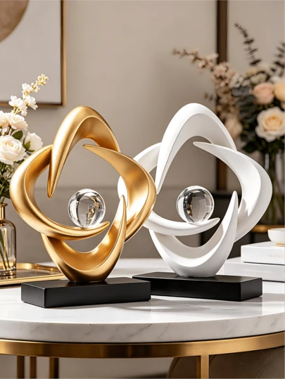 1pc Modern Abstract Art Resin Crystal Ball Decor | Luxury Desktop Decoration Focal Point, Suitable For Living Room / Foyer / Office, Gold / White Color Options, Minimalist Art Style, Also An Excellent Housewarming Gift, Room Decor, Handcraft, Resin Sculpture, Decorative Vase, Garden, Dining Table Centerpiece, Coffee Shop, Bookshelf, Gift, Contemporary Decor, Home Accents, Shelves Decor, Dining Room Centerpiece, Living Room Decor, Abstract Art Sculpture Decoration, Dining Room Center Piece
