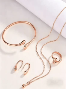 Conjunto de Reloj y Joyas Estilo Gota de Agua Minimalista, Combinación Versátil de 5 Piezas para Uso Diario y Desplazamientos - Multicolor - Ver 6