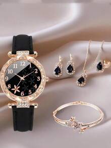 5pcs/Set Women's Matte Leather Band Watches, Women's Digital Luminous Student Quartz Watches, Minimalist Fashion Watch Set - one-size - View 9