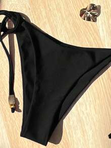 Traje de baño de estilo playero para mujer 2026, conjunto de bikini sexy con escote halter rojo brillante, de 2 piezas con lazos laterales, adecuado para vacaciones de verano de la mujer - Negro - Ver 5