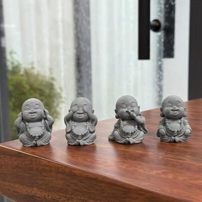 1/4 Pcs Of Green Sandstone Large-Mouth Maitreya Buddha, A Creative Miniature Landscape Decoration Item, A Tea Table Craft Scene Decoration, Suitable For Meditation And Home Decoration Items.