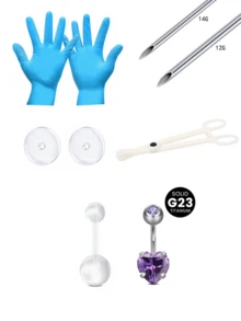 14g 10mm Navel Piercing Set, Pink, White, Colorful, Purple, Blue, Black, CZ, Silver, Gold Stainless Steel Navel Rings, Navel Piercing Jewelry For Women, Includes 1 Pair Of Blue Disposable Gloves And Clamp - Multicolor - View 8