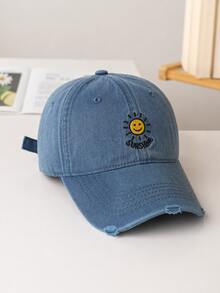 Mũ lưỡi trai thêu hình mặt cười, kiểu dáng hippie, hip hop, vành cong, có thể điều chỉnh, mũ chống nắng, mũ unisex kiểu bố. - Nhiều màu - Xem 8