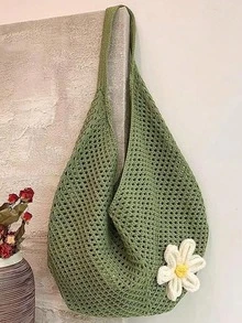 镂空编织草编包，波西米亚风沙滩手提包，大容量购物沙滩包，时尚镂空编织草编包，沙滩手提包，波西米亚风，沙滩包，休闲风，大容量，镂空手提包，度假 - 綠色 - 查看 13